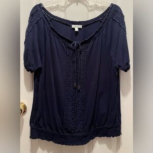 Dressbarn Blue Puff Sleeve Tie Front Blouse